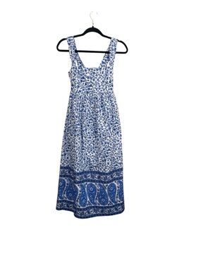 J. Crew Squareneck Midi Dress Bandana Block Size 2P Blue and White Floral NWT